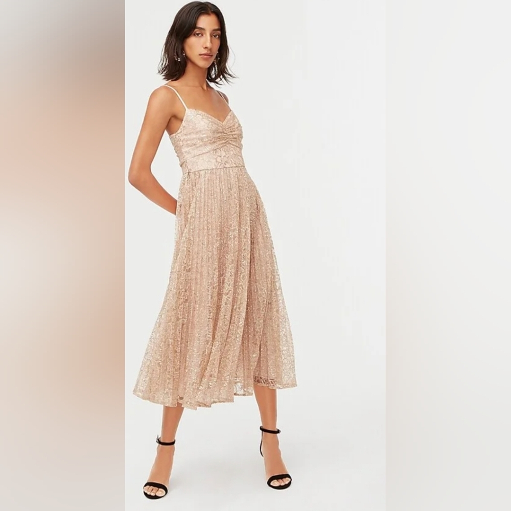 NWT JCrew gold sparkly pleated a-line midi dress size 8